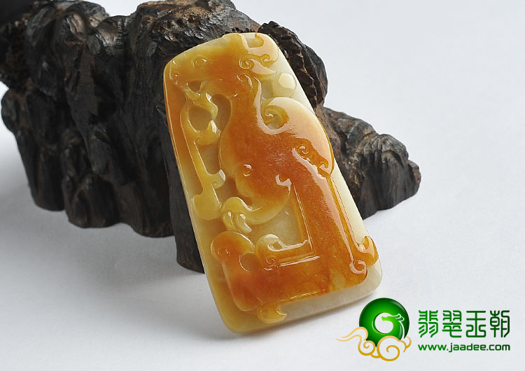 糯冰种褐黄翡缅甸翡翠A货仿古凤牌挂件