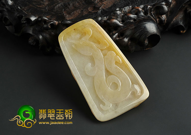 糯冰种褐黄翡缅甸翡翠A货仿古凤牌挂件