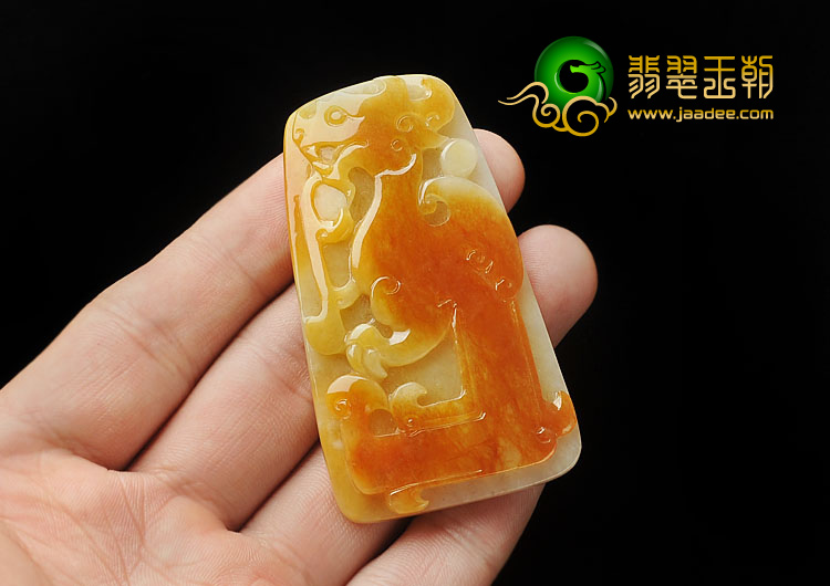 糯冰种褐黄翡缅甸翡翠A货仿古凤牌挂件