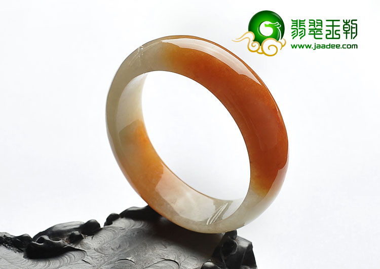 糯冰种红黄翡缅甸翡翠A货雕花手镯(57mm)