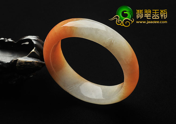 糯冰种红黄翡缅甸翡翠A货雕花手镯(57mm)