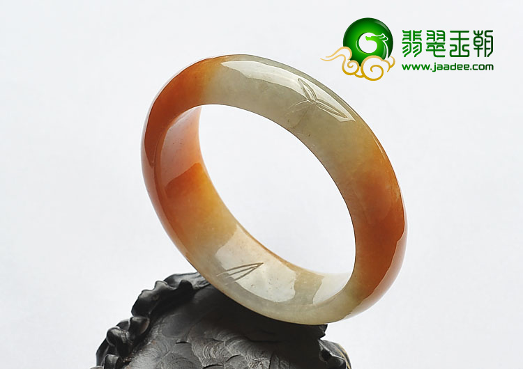 糯冰种红黄翡缅甸翡翠A货雕花手镯(57mm)