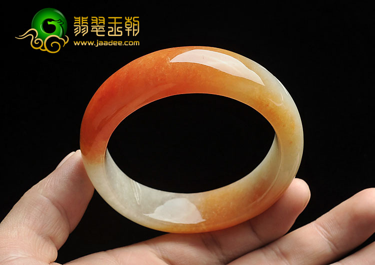 糯冰种红黄翡缅甸翡翠A货雕花手镯(57mm)