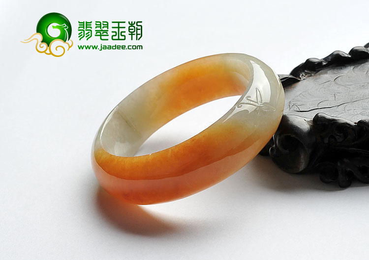 糯冰种红黄翡缅甸翡翠A货雕花手镯(57mm)