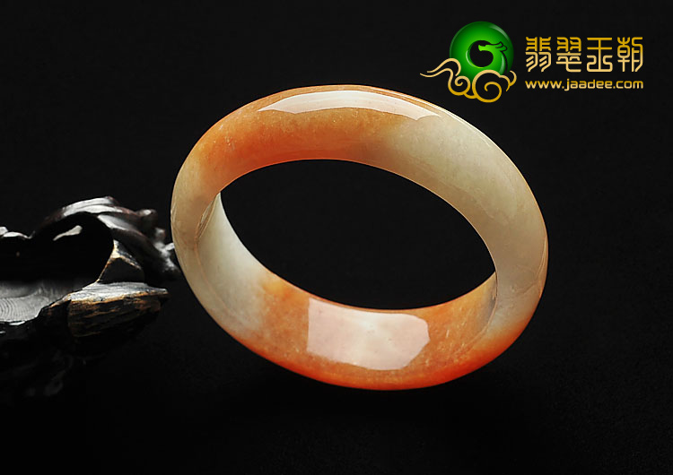 糯冰种红黄翡缅甸翡翠A货雕花手镯(57mm)