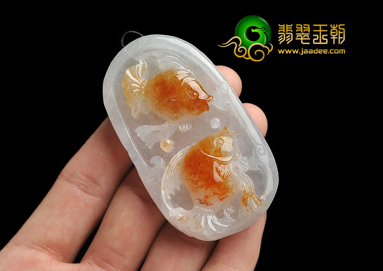 糯冰种褐黄翡缅甸翡翠A货相濡以沫挂件