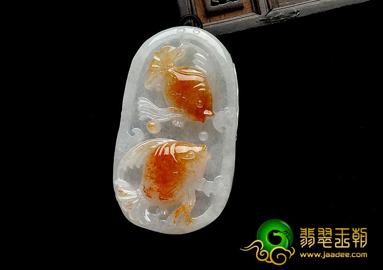 糯冰种褐黄翡缅甸翡翠A货相濡以沫挂件