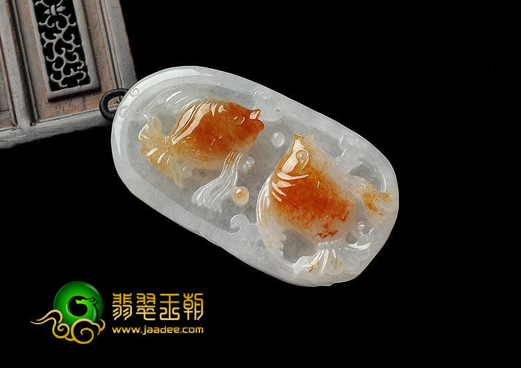 糯冰种褐黄翡缅甸翡翠A货相濡以沫挂件