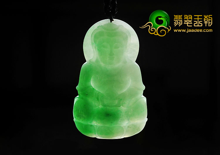 糯冰种翠色缅甸翡翠A货观音挂件