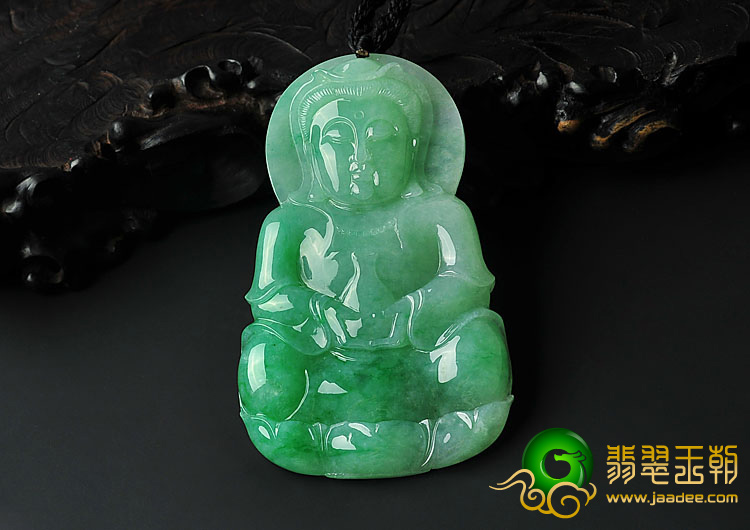 糯冰种翠色缅甸翡翠A货观音挂件