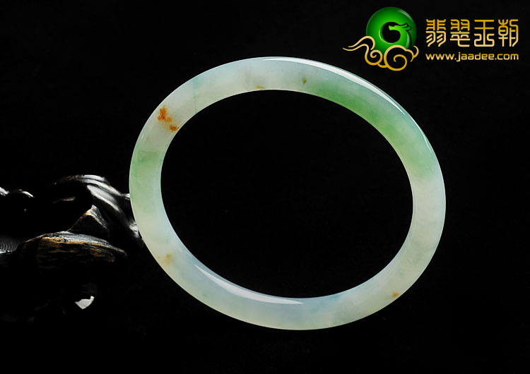 糯冰种飘花略带黄翡缅甸翡翠A货圆条手镯(62.2mm)