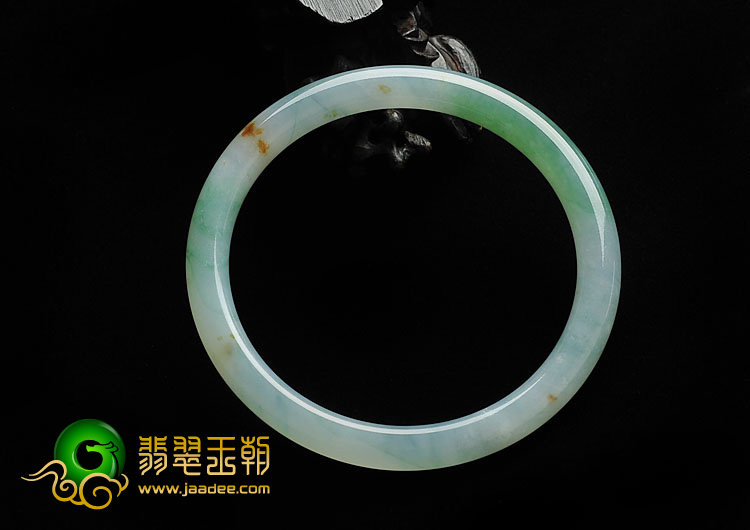 糯冰种飘花略带黄翡缅甸翡翠A货圆条手镯(62.2mm)