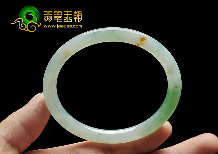 糯冰种飘花略带黄翡缅甸翡翠A货圆条手镯(62.2mm)