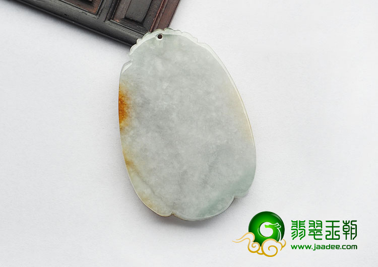 糯冰种褐黄翡飘花缅甸翡翠A货龙牌挂件