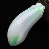 糯冰种淡春带彩缅甸翡翠A货福瓜挂件