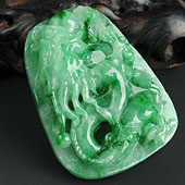糯冰种翠色缅甸翡翠A货龙牌挂件