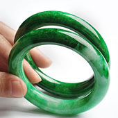 细糯种浓绿缅甸翡翠A货圆条手镯（54.3mm-54.7mm）（一对）