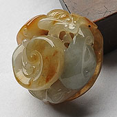 糯冰种褐黄翡缅甸翡翠A货如意寿挂件