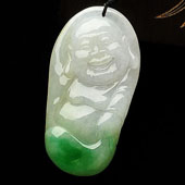 糯冰种飘翠缅甸翡翠A货玉佛挂件