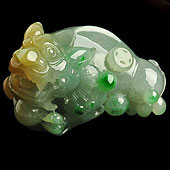 糯冰种黄加绿缅甸翡翠A货貔貅挂件
