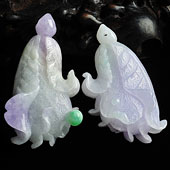 糯冰种春带彩缅甸翡翠A货白菜挂件（一对）