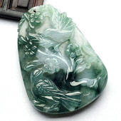 冰种飘花缅甸翡翠A货喜上眉梢挂件