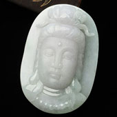 糯冰种晴水缅甸翡翠A货观音头挂件