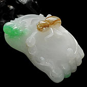 糯冰种三彩缅甸翡翠A货知足常乐挂件