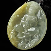冰种黄翡缅甸翡翠A货莲花观音挂件