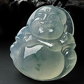 冰种飘花缅甸翡翠A货玉佛挂件