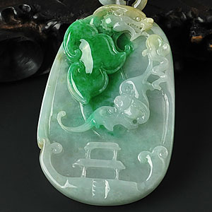 糯冰种三彩缅甸翡翠A货龙行如意挂件