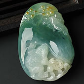 冰种晴水略带黄翡缅甸翡翠A货招财进宝挂件