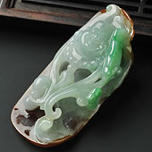 糯冰种三彩缅甸翡翠A货玉佛挂件