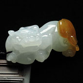 糯冰种晴水褐黄翡缅甸翡翠A货貔貅挂件
