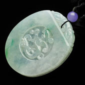 糯冰种飘花缅甸翡翠A货龙牌挂件
