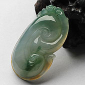 糯冰种晴水带褐黄翡缅甸翡翠A货如意挂件