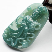 糯冰种晴水缅甸翡翠A货观音挂件
