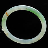 糯冰种飘花略带黄翡缅甸翡翠A货圆条手镯(62.2mm)