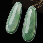 冰种飘花缅甸翡翠A货福瓜挂件(一对)