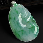 冰种飘翠缅甸翡翠A货镶金扣如意挂件