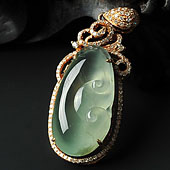 冰种晴水缅甸翡翠A货镶玫瑰金如意挂件(真钻)