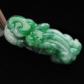 糯冰种翠色缅甸翡翠A货貔貅如意挂件