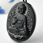 细糯种墨翠缅甸翡翠A货释迦牟尼挂件