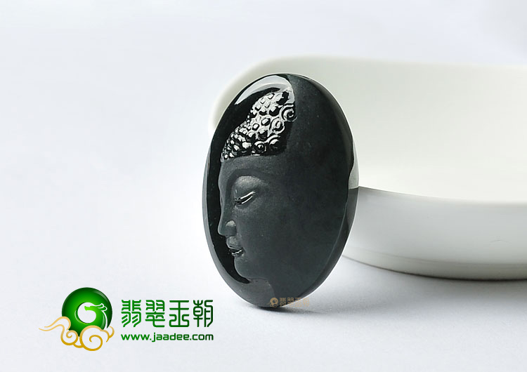 冰种墨翠缅甸翡翠A货释迦牟尼头挂件