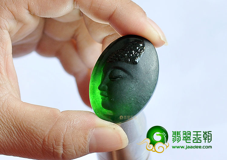 冰种墨翠缅甸翡翠A货释迦牟尼头挂件