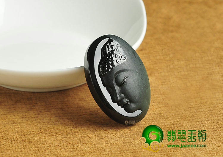 冰种墨翠缅甸翡翠A货释迦牟尼头挂件