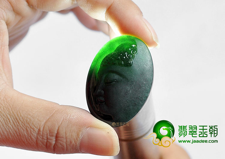 冰种墨翠缅甸翡翠A货释迦牟尼头挂件