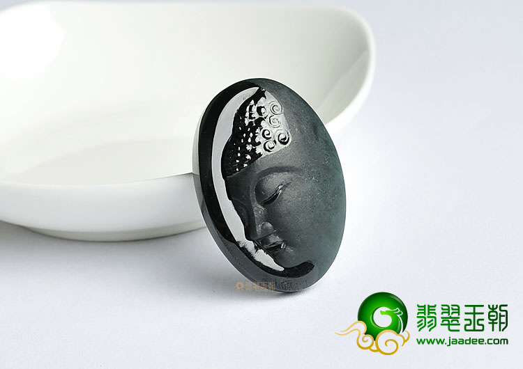 冰种墨翠缅甸翡翠A货释迦牟尼头挂件