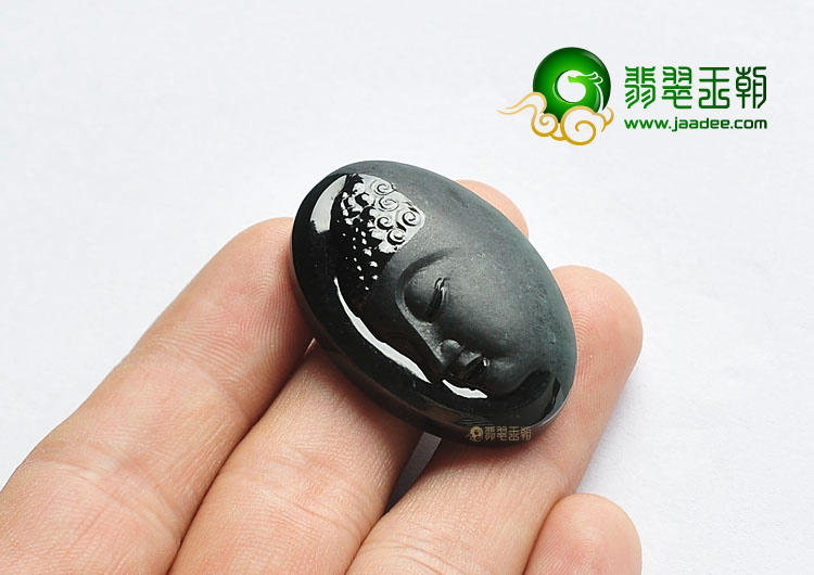 冰种墨翠缅甸翡翠A货释迦牟尼头挂件