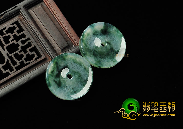 冰种飘花缅甸翡翠A货平安扣挂件(一对)